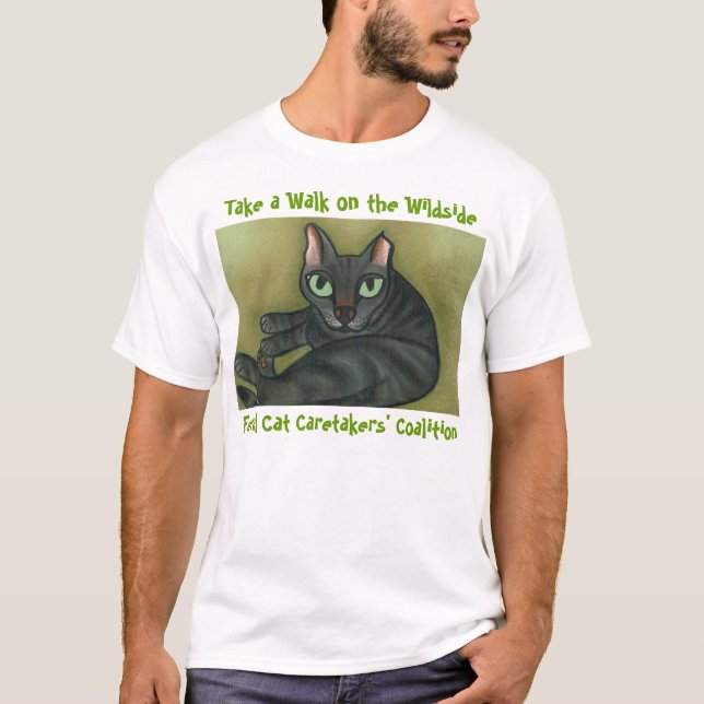Feral Cat T-Shirt - Light Green Lettering (Front)