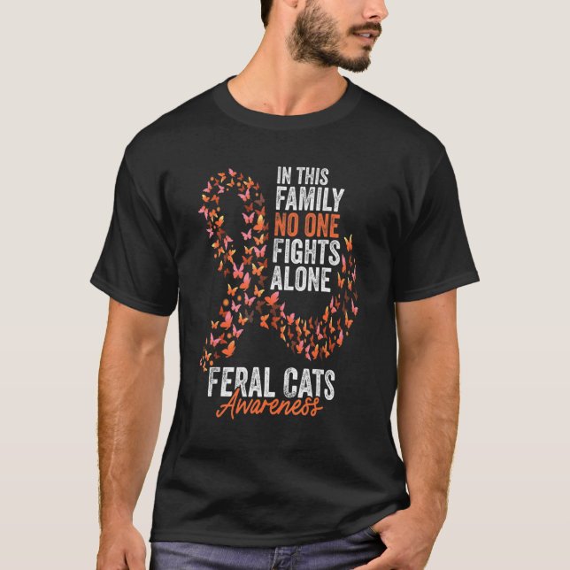 Feral Cats Awareness Month Butterflies Orange Ribb T-Shirt (Front)