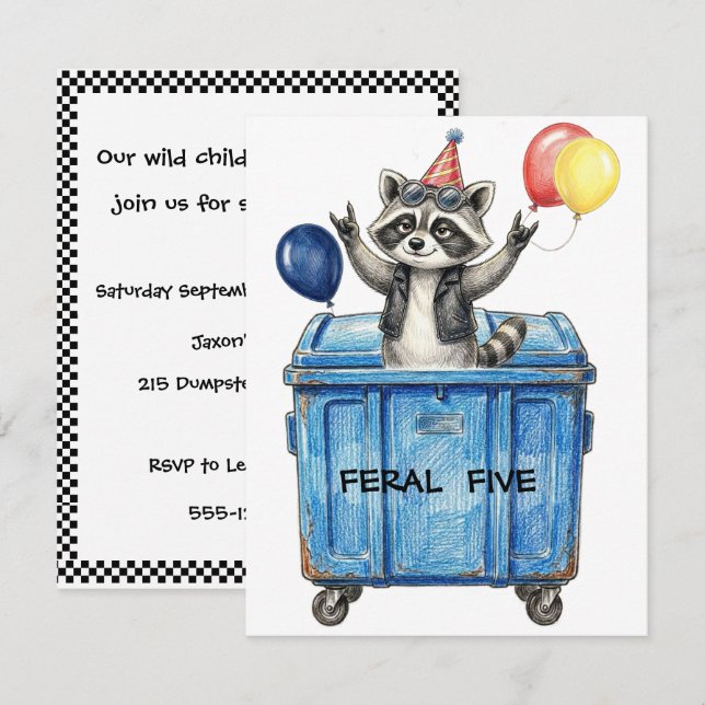Feral Five Birthday Racoon Digital Download (Front/Back)