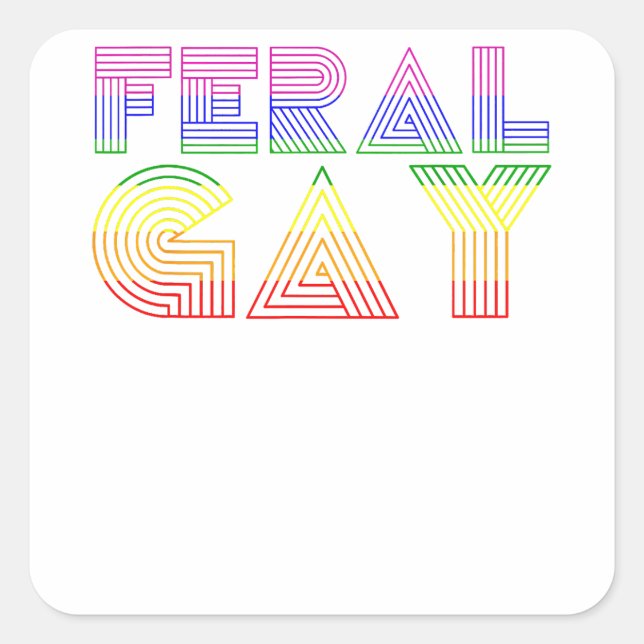 Feral Gay LGBT Gay Bi Pan Trans Pride Meme Rainbow Square Sticker (Front)