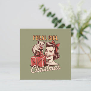 Feral Girl Christmas Opossum Xmas Trashy Retro Holiday Card