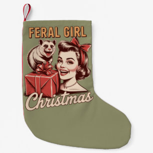 Feral Girl Christmas Opossum Xmas Trashy Retro Small Christmas Stocking