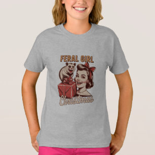 Feral Girl Christmas Opossum Xmas Trashy Retro T-Shirt