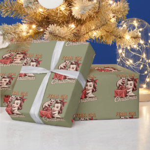 Feral Girl Christmas Opossum Xmas Trashy Retro Wrapping Paper