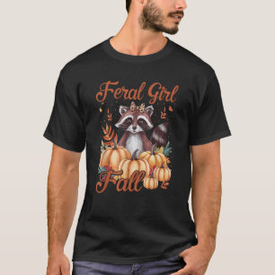 Feral Girl Fall Raccoon Pumpkin Season Cozy Autumn T-Shirt