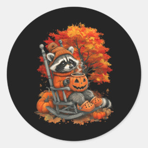 Feral Girl Fall Racoon Halloween Pumpkin Racoon  Classic Round Sticker