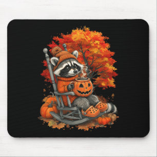 Feral Girl Fall Racoon Halloween Pumpkin Racoon Mouse Pad