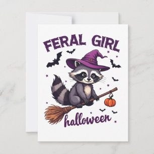 Feral Girl Halloween Spooky Racoon Witch Gift  Holiday Card