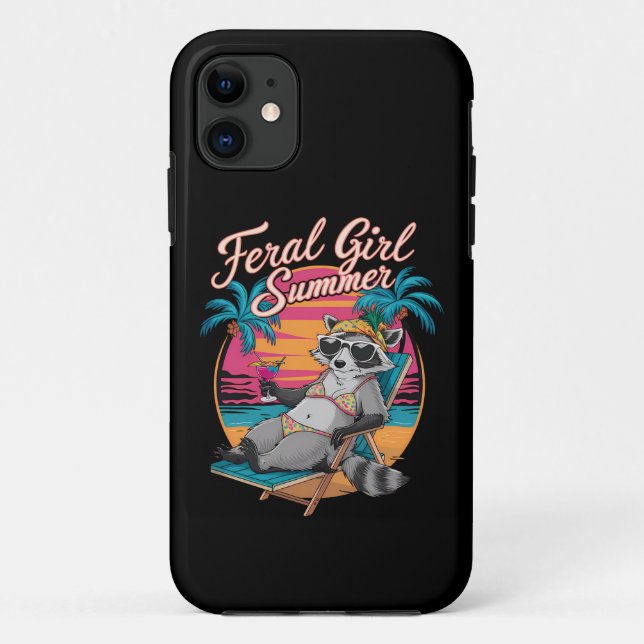 Feral Girl Summer Beach Funny Racoon Case-Mate iPhone Case (Back)