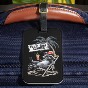 Feral Girl Summer Beach Funny Racoon Luggage Tag