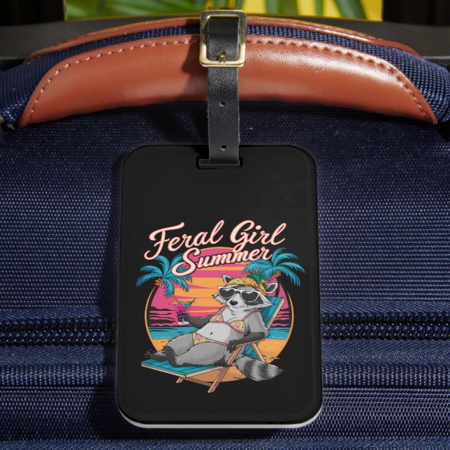 Feral Girl Summer Beach Funny Racoon Luggage Tag (Front Insitu 2)