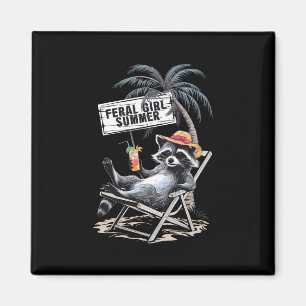 Feral Girl Summer Beach Funny Racoon Magnet