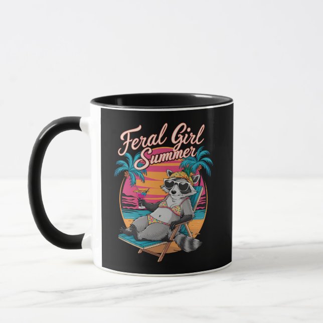 Feral Girl Summer Beach Funny Racoon Mug (Left)
