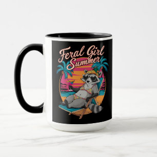 Feral Girl Summer Beach Funny Racoon Mug