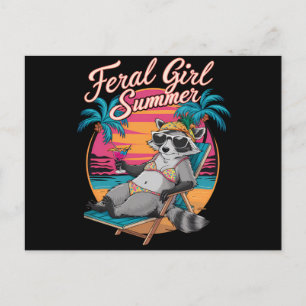 Feral Girl Summer Beach Funny Racoon Postcard