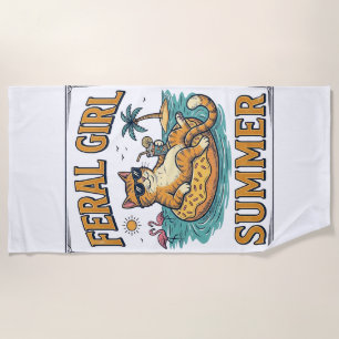 Feral Girl Summer Cat Float Vintage Shirt Design_1 Beach Towel