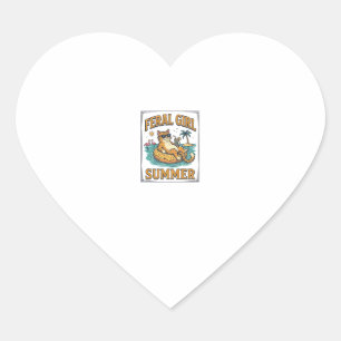 Feral Girl Summer Cat Float Vintage Shirt Design_1 Heart Sticker