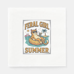 Feral Girl Summer Cat Float Vintage Shirt Design_1 Napkin