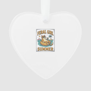 Feral Girl Summer Cat Float Vintage Shirt Design_1 Ornament