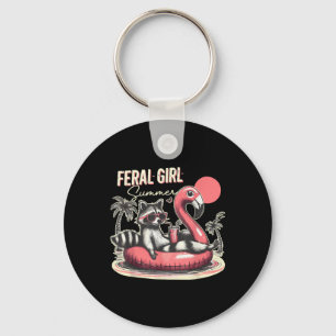 Feral Girl Summer Funny Meme Feral Racoon Summer  Key Ring