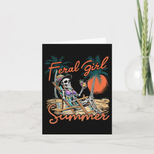 Feral Girl Summer Funny Meme Skeleton Hawaii Beach Card