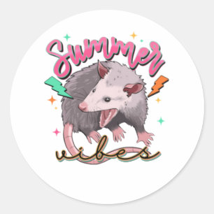Feral Girl Summer Funny Opossum Classic Round Sticker