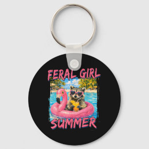 Feral Girl Summer Funny Racoon ol Float Beach Key Ring