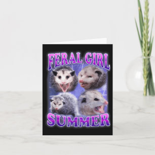Feral Girl Summer Opossum Funny Meme  Card
