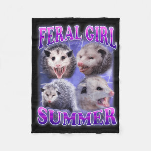 Feral Girl Summer Opossum Funny Meme  Fleece Blanket