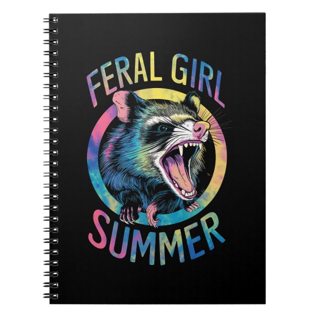 Feral Girl Summer Opossum Tie Dye Racoon Notebook (Front)