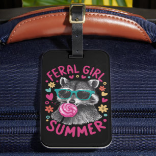 Feral Girl Summer Opossum Vintage Luggage Tag