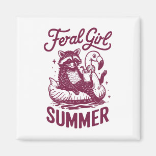 Feral Girl Summer Raccoon Vacay Trash Panda Summer Magnet