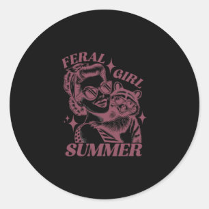 Feral Girl Summer Trash Panda Cute Raccoon Summer  Classic Round Sticker
