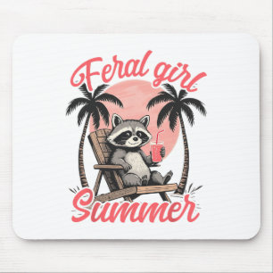 Feral Girl Summer Vacation Beach Raccoon Meme Tras Mouse Pad