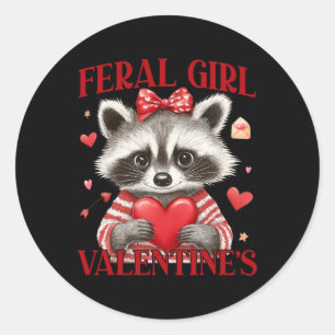 Feral Girl Valentine´s Raccoon Hearts Love Valenti Classic Round Sticker