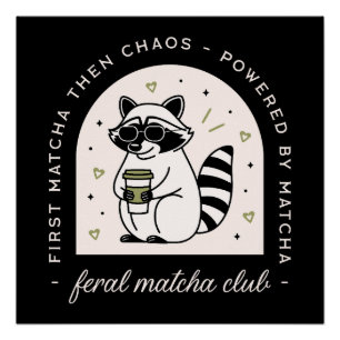 Feral matcha club funny racoon lovers sarcastic poster