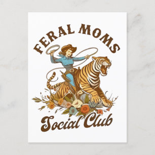 Feral Mum Social Club Funny Retro Boho Cowgirl  Announcement Postcard