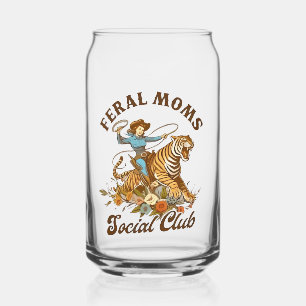 Feral Mum Social Club Funny Retro Boho Cowgirl  Can Glass
