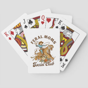 Feral Mum Social Club Funny Retro Boho Cowgirl Playing Cards
