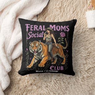 Feral Mum Social Club   Funny Trendy Graphic Gift  Cushion