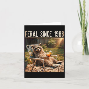 Feral Since 1986 Funny Racoon Meme Vintage 40th Card