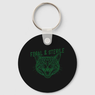 Feral Sterile Cat Graphic Retro Funny Hysterectomy Key Ring