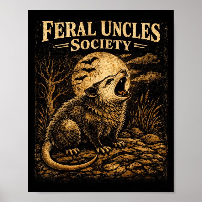 Feral Uncles Society Funny Opossum Folklore Poster (Front)