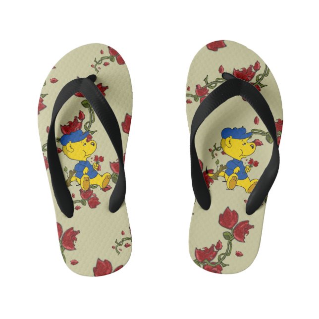 Ferald Eating Roses Kid's Flip Flops (Footbed)