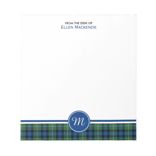 Ferguson Clan Green and Blue Tartan Monogram Notepad (Front)