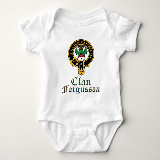 Fergusson scottish crest and tartan clan name baby bodysuit (Front)