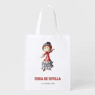 Feria de Sevilla Sevillana Flamenco Dancer Spain Reusable Grocery Bag