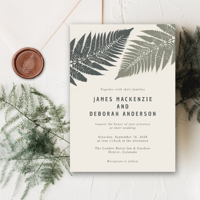 Fern Botanical Modern Minimal Woodland Wedding Invitation (Creator Uploaded)