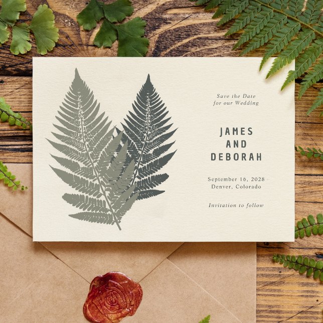 Fern Botanical Modern Minimal Woodland Wedding Save The Date (Creator Uploaded)