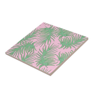 Fern branches on pink. tile